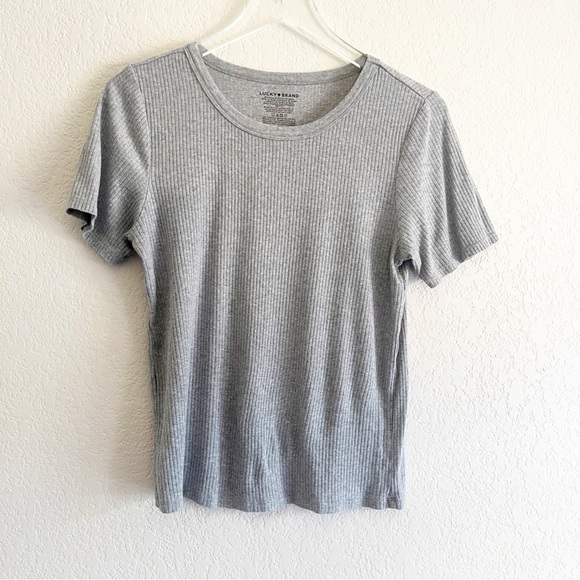 LUCKY BRAND Ribbed Gray Short Sleeve Top Size Large - Picture 1 of 7